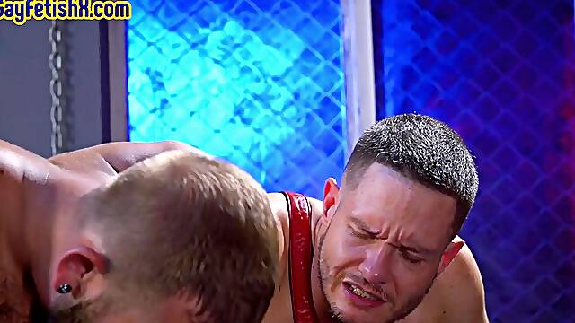 Leather harness jocks enjoy 3some fisting after asslicking