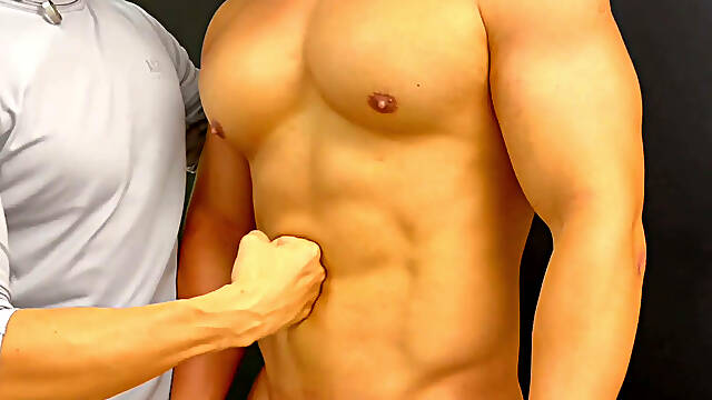 Hot muscle guy getting punched and nipple played with his amazing body used