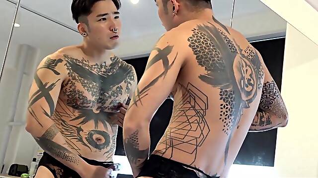 KawasakiYoshi.com - Yoshi Kawasaki torments his nipples while stroking his erect cock solo