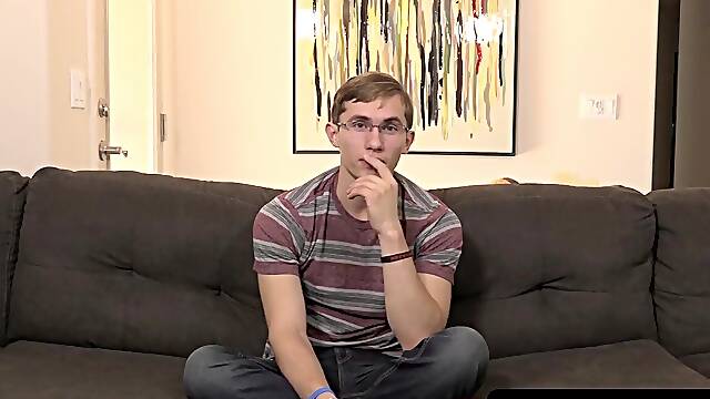BoyObsession.com - Twink has nice interview before stroking his big dick hard with delight