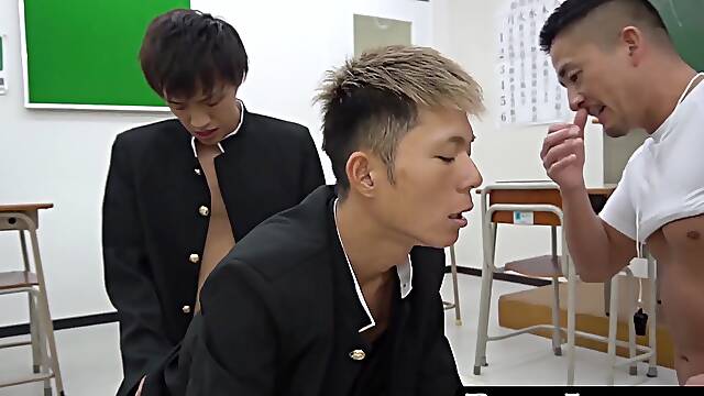 BoyzJapan.com - Young Japanese teen fucked doggystyle by two rock-hard cocks deep