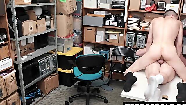 Hairy shoplifter mouthfucked then drilled by rough cop