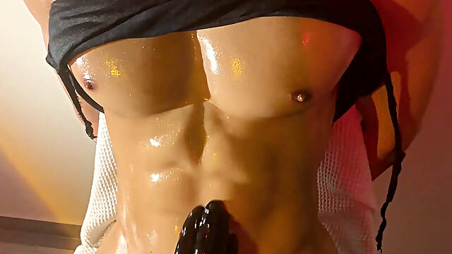 Nipples aroused by sensual play, erotic touching and jerking him off slowly to make him pre cum !