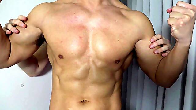 Stimulating his nipples making him horny and teasing his fit muscled body!