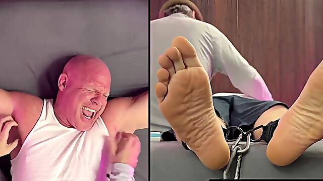 Boss Thom deploys a buzzing brush to tease hunk Dev soles