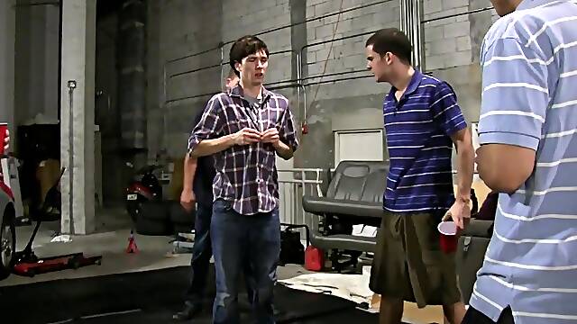 Two oiled up dudes have a wild anal sex in a car service