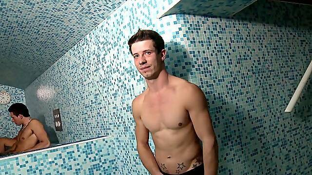 Two insatiable poofters have doggy style sex in a bathroom