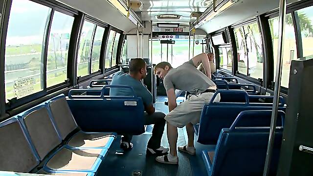 Interracial Gay Couple Fucks on a Public Bus