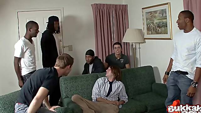 Black gay guy gangbanged by a group of white guys in a hotel