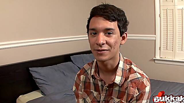 Several gay guys coat this dude's face with their hot loads