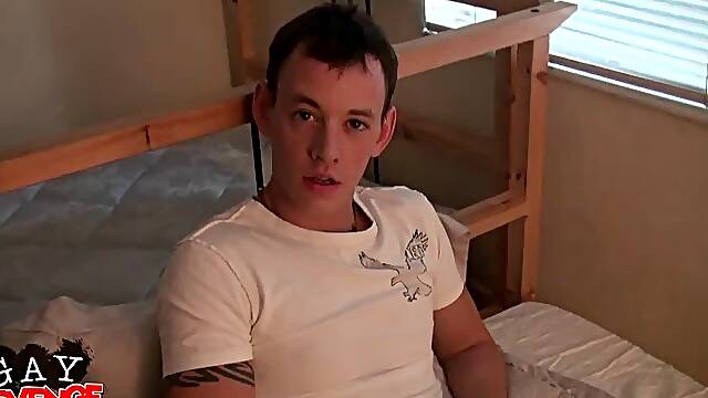Cute gay guy with short dark hair sucking a stranger's cock