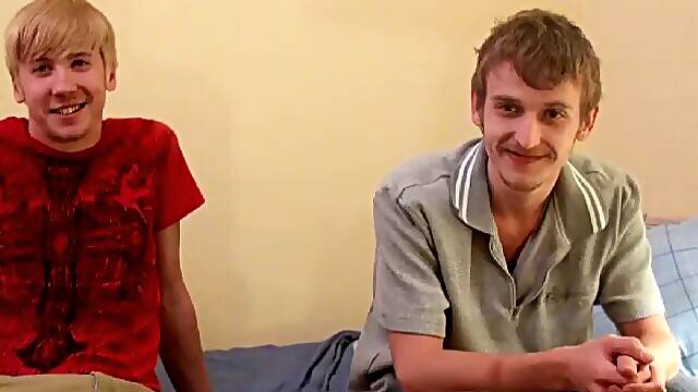 Shy gay teen with blonde hair sucking a stranger's cock