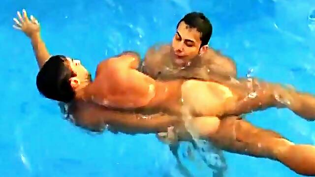 Hardcore gay group sex party after a swim at the pool