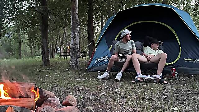 Sucking his mushroom head during the time that camping