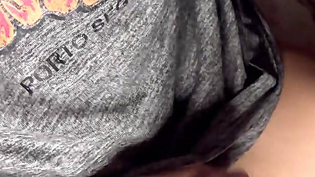 T-shirt overspread by Large load of cum