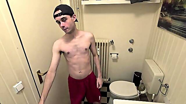 Sneakerboy sniffs his sneaks and takes a shower after the gym