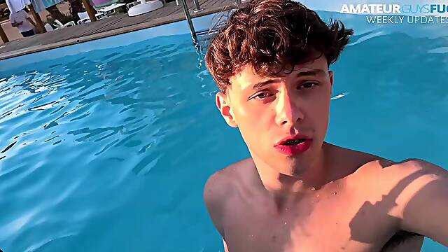 I Couldnt Stop Jerking off My Buddys Schlong Underwater in the Pool With All Our Allies Watching