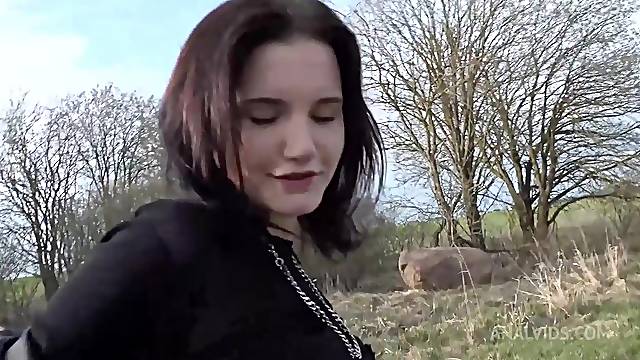 Anal sex loving brunette hair, Queen Lin is having anal sex in the nature, during the day