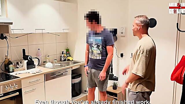 Flashing the Curious Repair Man and Sucking Him Until This guy Cums in My Throat