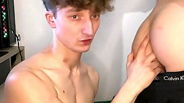 Twink suck his allies monster shlong Giving a kiss and get facial cum