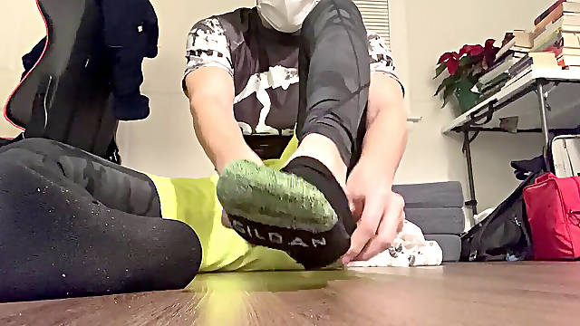 Pawing my feet in lubricant after a run.