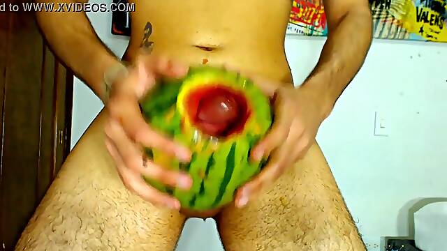 Smashing a watermelon until I jizm inside it - Camilo chocolate-colored