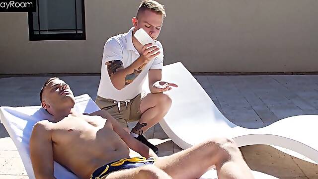 Trent rails His Poolboys pink pucker In The Summer Sun