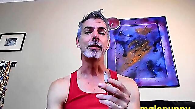 Horny old man Richard Lennox strokes off in the tub and blows cigarette smoke in your face