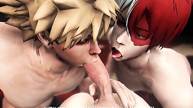 Heros workout - foursome: Midoriya Bakugo Ida Todoroki - My Hero Academia 3D animation Parody
