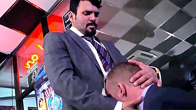 Classy businessmen enjoy wet blowjobs and harsh fucking