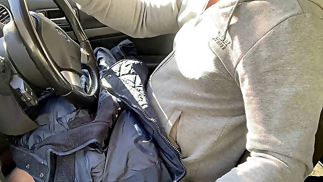 Car drive in handsome pantyhose body-suit for horny carpark wank