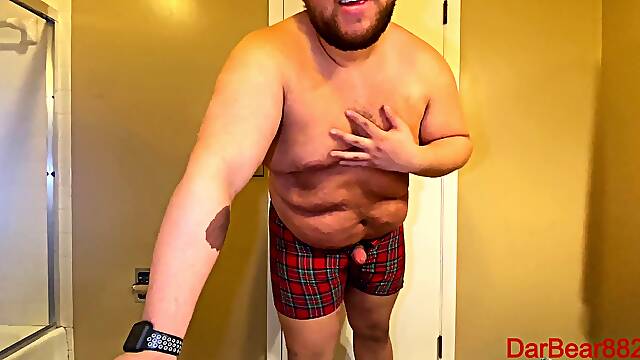 Fat verbal guy ferociously chats down to you while you jack off to his big hanging belly and more