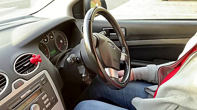 Carpark wank and popshot in my red stocking tights panties