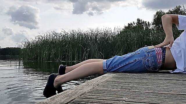 Sagging humid outdoor in lake with clothes