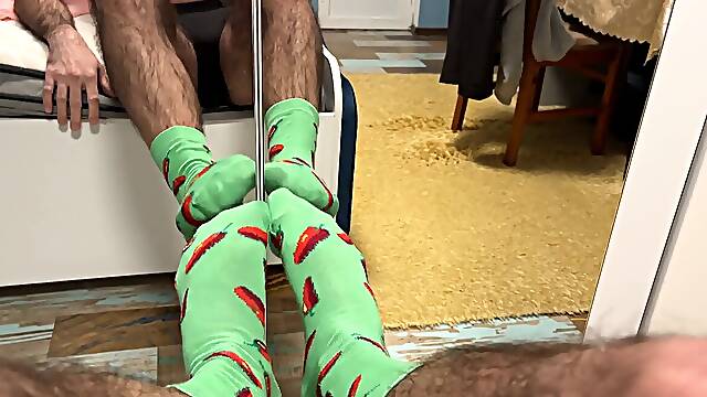 Playful Green Socks with red Pepper Pattern pres. by Earl smirk