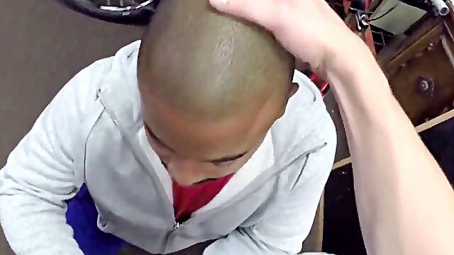 Dark-hued dude hardcore arse penetrated in spitroast 3way in pawnshop