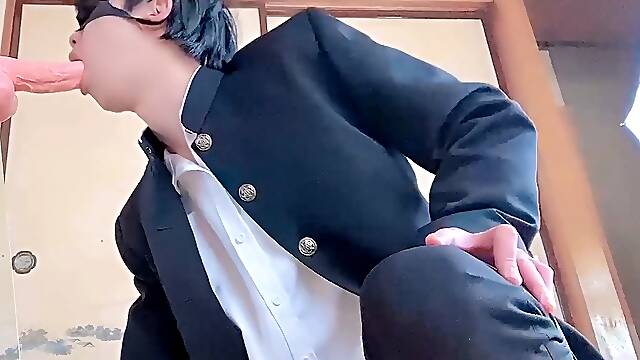 Yankee high school student gives a blowjob while being puzzled by his friends fully swell jizz-shotgun for