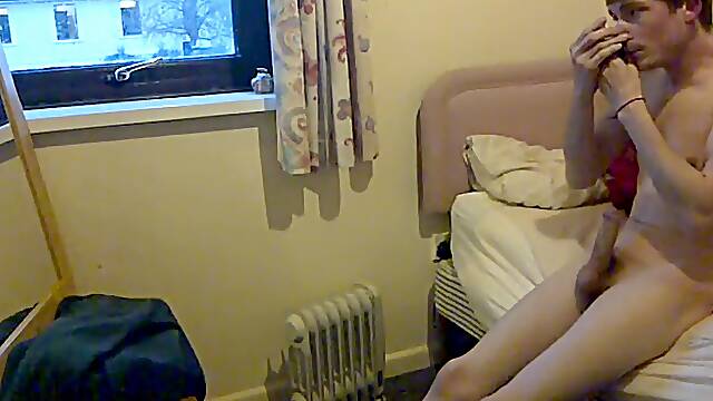 Platinum-blonde boy enjoys his tiny manstick
