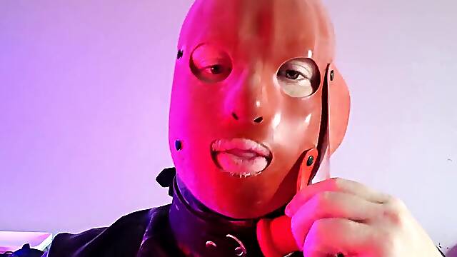 Strong rubber spandex: Sissy in training swallows 4 loads of jizz.