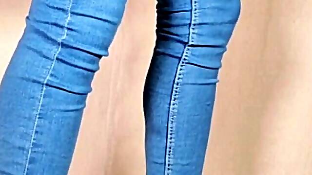 Boy in flesh Tight jeans, fuckpole Sleeve Underwear and sexy High Heels - Bulge Show
