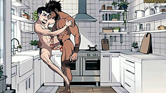 Interracial twunk and Muscled Black College Roommates in the Kitchen Anal Sex fag Cartoon anime porn Animation
