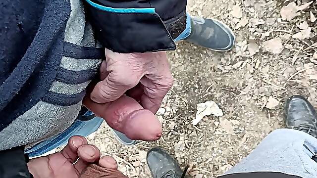 Senior man romps my foreskin - luving uncut cock - cum on uncut dick