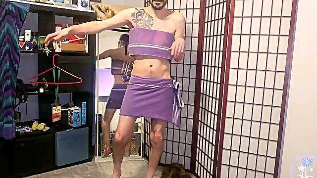 Towel Purple Dance hetero edge The Cat Said Let This booty Flop Dangling Close Up Cock