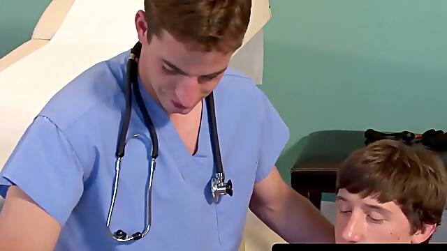 Cool young bear takes doctor's fingers and wet cock in intense exam