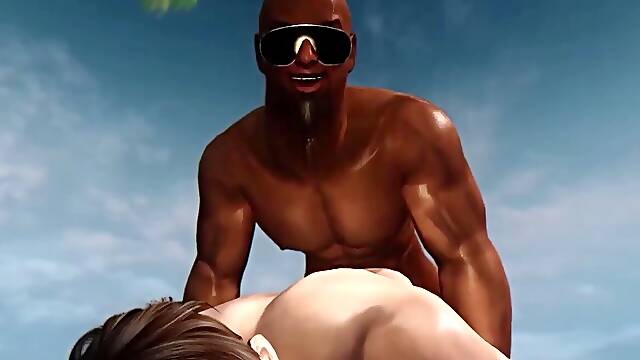 Interracial three dimensional hookup on the beach