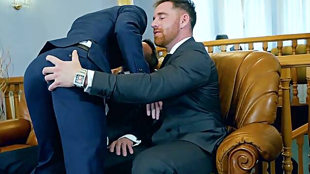 Business daddies barebacking youthfull cub in hardcore 3way