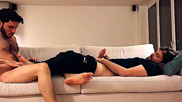 Fondling my friend’s soles and milking off together