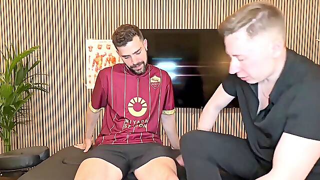 Sport rubdown - from checking his knee to cracking his arse