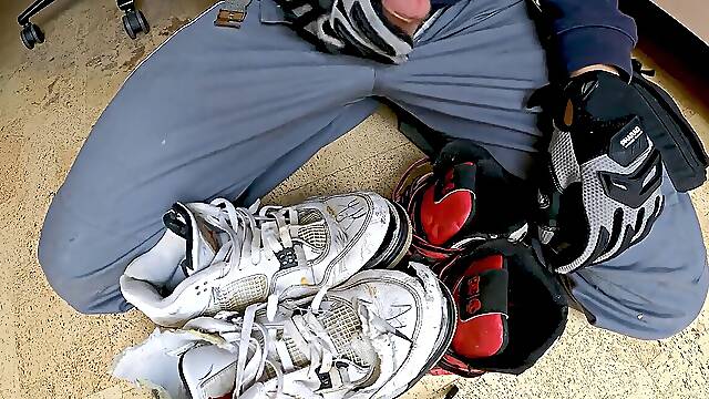 8 cum-shots on mates trashed well-worn DC Spartan shoes