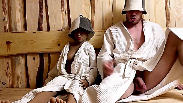 Penetrating a Real orgy lady in a Sauna!